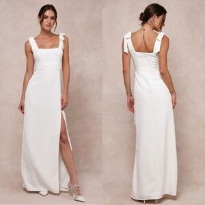 NWT Lulu's Your Sweetie White Tie-Strap Column Maxi Wedding Dress Extra Small